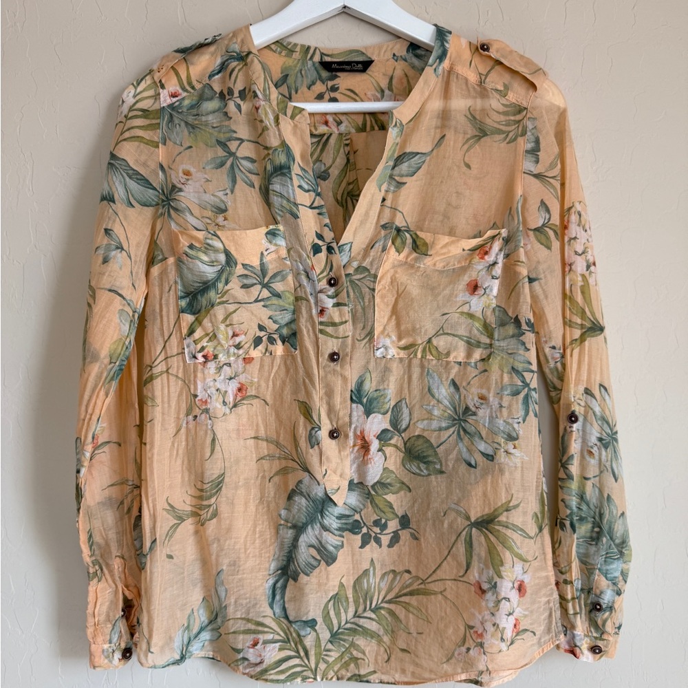 Massimo Dutti Long Sleeve Floral Hawaiian Blouse Top XS